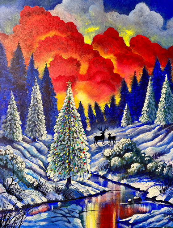 Acrylic Painting - Whimsical Winter Tree 